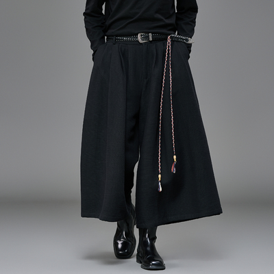 日系复古剪裁九分秋冬棉麻直筒裤