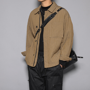 高品质 肌理感日系复古秋冬季咖色衬衫式短款保暖加厚男棉服外套