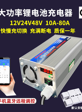 12V24V汽车磷酸铁锂电池大功率充电器洗地机叉车48V铅酸货车