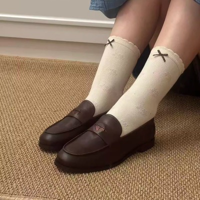 乐福鞋女粗跟单鞋女一脚蹬小皮鞋