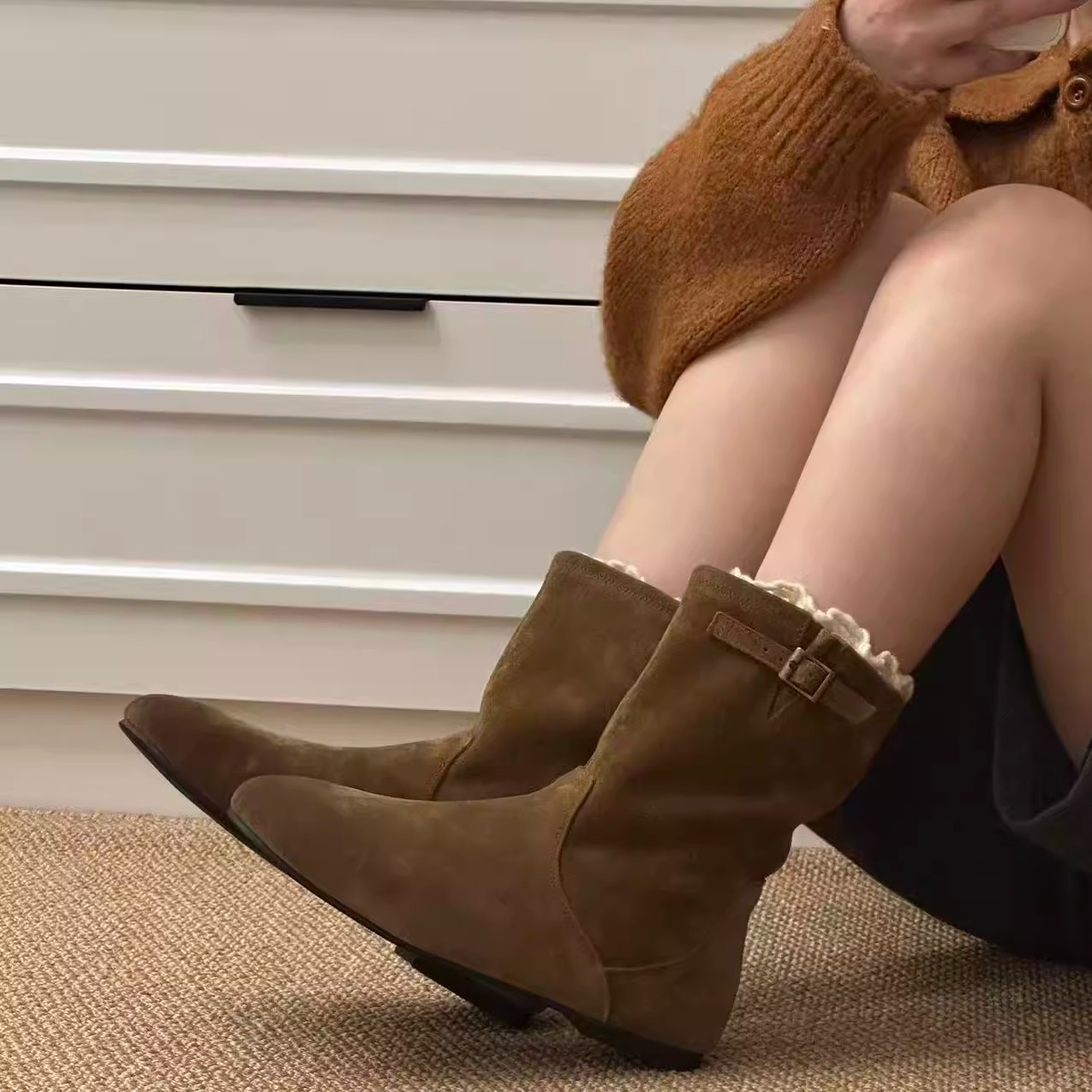 百搭显瘦中筒靴女休闲长靴马丁靴