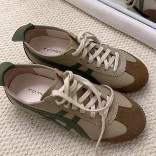 2024新款真皮阿甘德训女鞋平底板鞋细系带夏季拼色虎冢经典休闲鞋