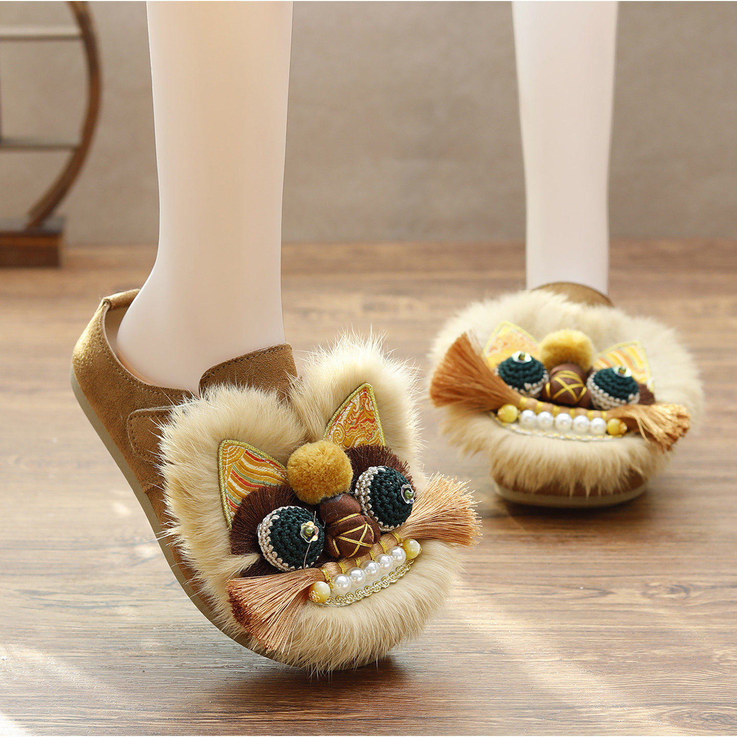 2026新款非遗手工民族风虎头鞋女中式国潮汉服鞋内增高勃肯拖鞋