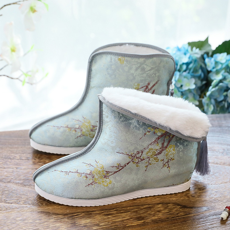 23秋冬新款棉靴流苏加绒保暖女士民族风绸缎布鞋汉服鞋旗袍短靴