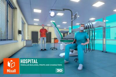 U3D模型 Hospital - modular building, props and characters1.1
