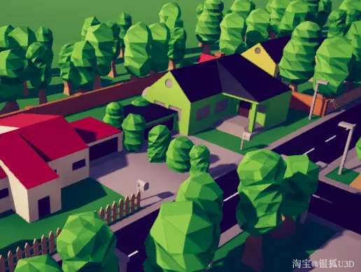 U3D模型 卡通现代村庄场景模型Low poly downtown kit v1.0