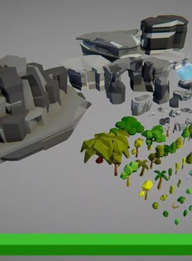 U3D 多边形树叶岩石资源包 Polygonal Foliage Asset Package 1.1