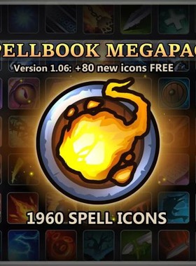 U3D 游戏技能魔法道具图标2D资源 SpellBook Megapack 1.06