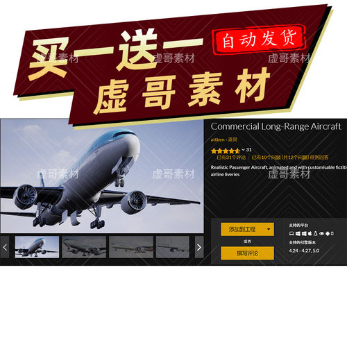 UE5飞机模型 Commercial Long-Range Aircraft