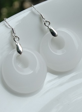 原创新疆开运平安扣耳环纯银吊坠