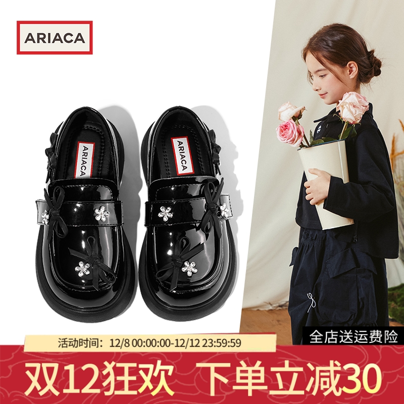 新款水钻演出乐福鞋女童黑色皮鞋