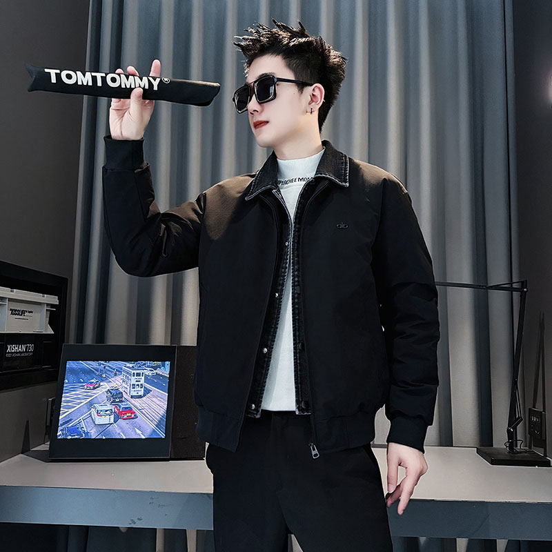 MF90-P148控198冬季社会小伙加厚保暖立领假两件棉服外套黑色2,男装棉衣,电商A220