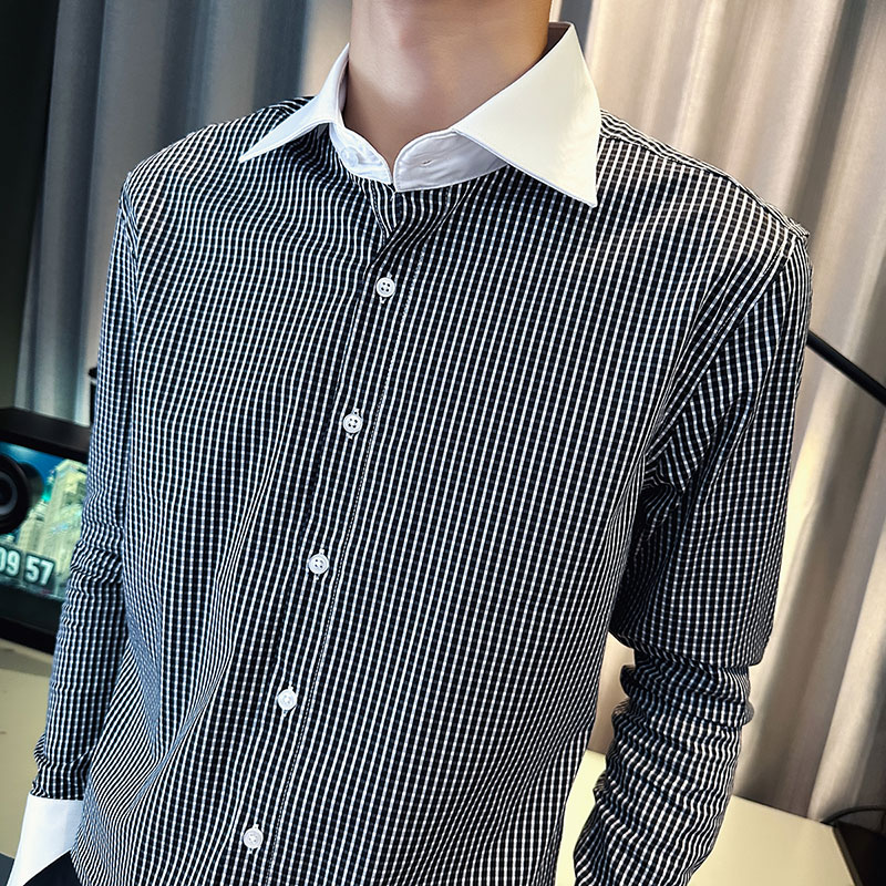 SC120-P58控78秋冬男士衬衣男潮小格子衬衣休闲衬衫长袖黑色,男装衬衫,电商A220