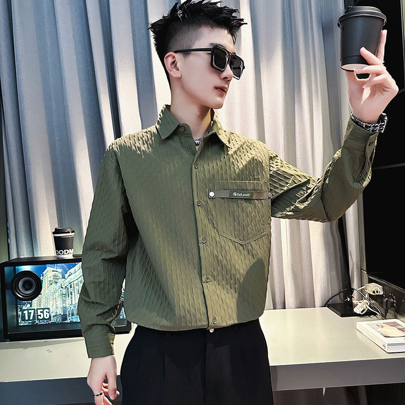 SC117-P58 控78 秋冬男士衬衣男潮时尚衬衣休闲衬衫长袖 军绿图片