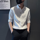 SC40-P58控78春夏男士衬衣男潮中袖衬衣休闲七分袖衬衫长袖白1，男装衬衫，电商A220