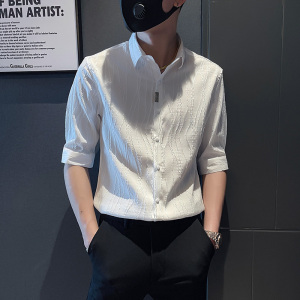 SC40-P58 控78 春夏男士衬衣男潮中袖衬衣休闲七分袖衬衫长袖 白1图片