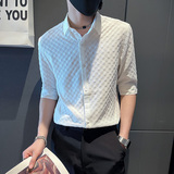 SC25-P58控78春夏男士衬衣男潮中袖衬衣休闲七分袖衬衫长袖绿2，男装衬衫，电商A220