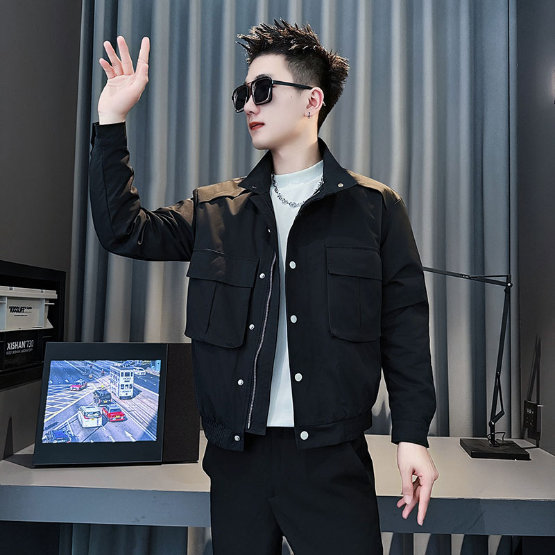 SJ16-P108控1482025秋冬社会小伙夹克外套加棉店主风潮上衣黑1，男装夹克，电商A220