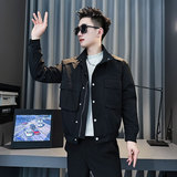 SJ16-P108控148 2025秋冬社会小伙夹克外套加棉店主风潮上衣黑1,男装夹克,电商A220,电商基地 SJ16-P108控148 2025秋冬社会小伙夹克外套加棉店主风潮上衣黑1,男装夹克,电商A220,电商基地