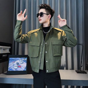 SJ16-P108控148 2025秋冬社会小伙夹克外套加棉店主风潮上衣军绿2，男装夹克，电商A220