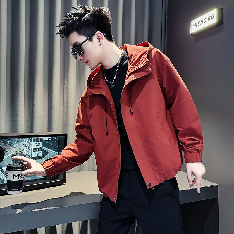 SJ142-P98控138社会小伙夹克连帽外套男潮店主风上衣红色2，男装夹克，电商A220