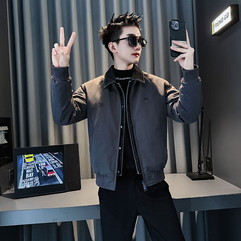 MF90-P148控198冬季社会小伙加厚保暖立领假两件棉服外套卡色1,男装棉衣,电商A220