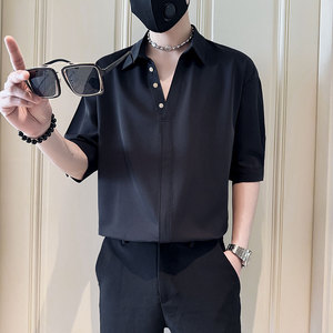 SC147-P58 控78 社会小伙店主风男潮中袖衬衣短袖衬衫 卡2图片