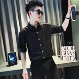 SC131-P58控78夏季男士衬衣男潮拼接衬衣短袖衬衫黑1，男装衬衫，电商A220