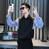 SC191-P68控98男士衬衣男潮长袖衬衣休闲衬衫黑色1，男装衬衫，电商A220