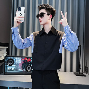 SC191-P68 控98 男士衬衣男潮长袖衬衣休闲衬衫 黑色1图片