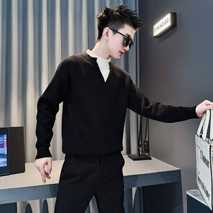 SM109-P88 控118 社会小伙店主风男假两件潮毛衣针织衫 灰色2图片
