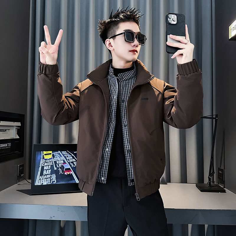 MF89-P148控198冬季社会小伙加厚保暖立领假两件棉服外套黑色1,男装棉衣,电商A220
