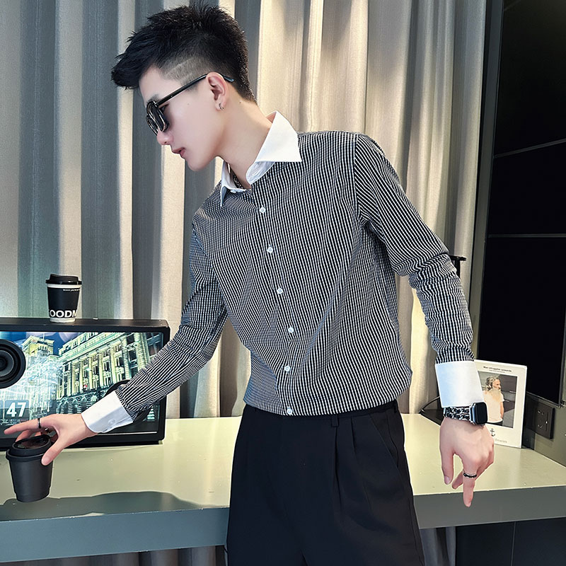 SC120-P58 控78 秋冬男士衬衣男潮小格子衬衣休闲衬衫长袖 黑色1图片