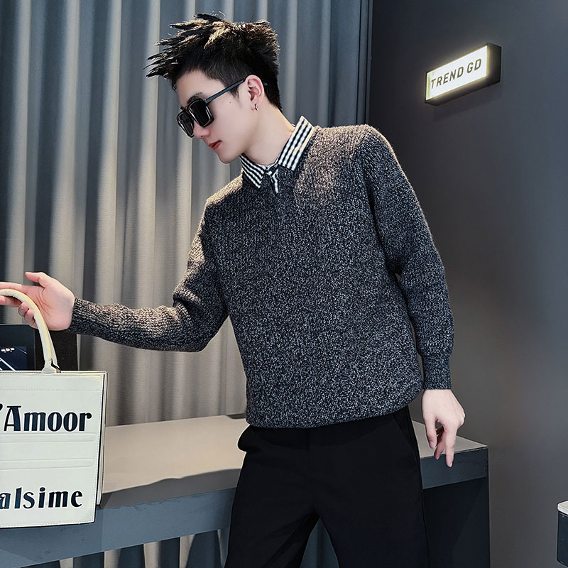SM106-P88控118社会小伙店主风男潮毛衣针织衫黑灰色1，男装针织衫/毛衣，电商A220