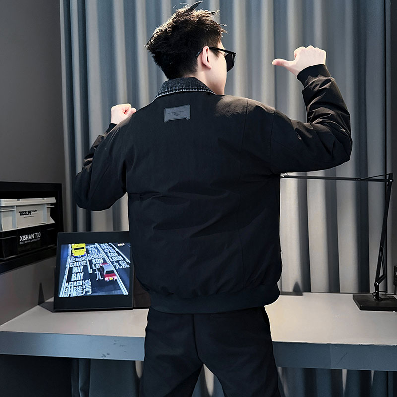 MF90-P148控198冬季社会小伙加厚保暖立领假两件棉服外套卡色1,男装棉衣,电商A220