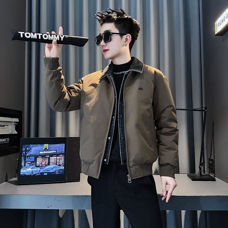 MF90-P148控198冬季社会小伙加厚保暖立领假两件棉服外套卡色1,男装棉衣,电商A220