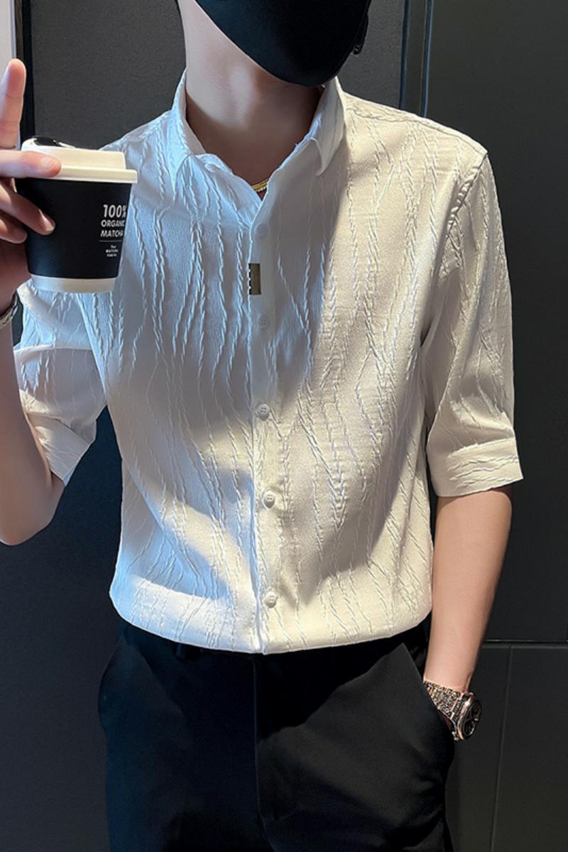 SC40-P58控78春夏男士衬衣男潮中袖衬衣休闲七分袖衬衫长袖白2,男装衬衫,电商A220