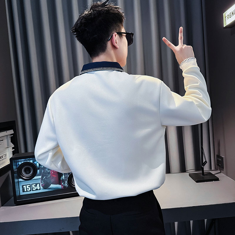 SW72-P68控98秋季新款社会小伙卫衣翻领店主风休闲上衣黑1,男装卫衣,电商A220