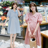 翻领连衣裙宽松大码 孕妇装 简约纯色短袖 时尚 休闲裙子夏孕妇裙 夏装