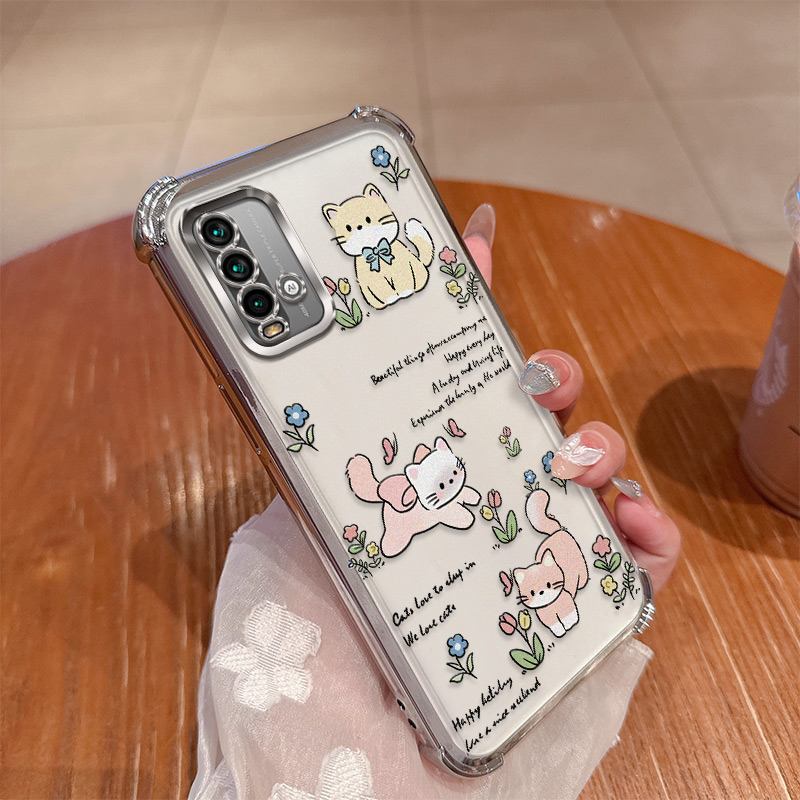 可爱猫咪适用红米note9手机壳redminote9卡通硅胶套4G版全包气囊防摔redmi透明软壳小米noto9男女94g新款创意