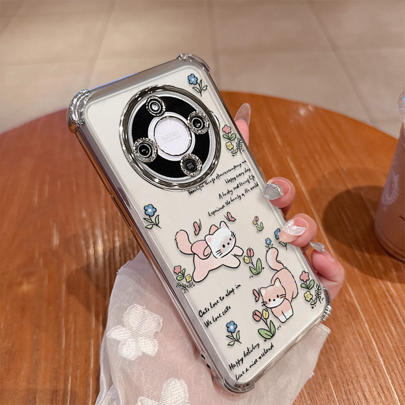 可爱猫咪适用华为荣耀x9d手机壳honorx9d卡通硅胶套5g镜头全包气囊防摔透明软x9d5g女海外国际版MTN-NX1新款