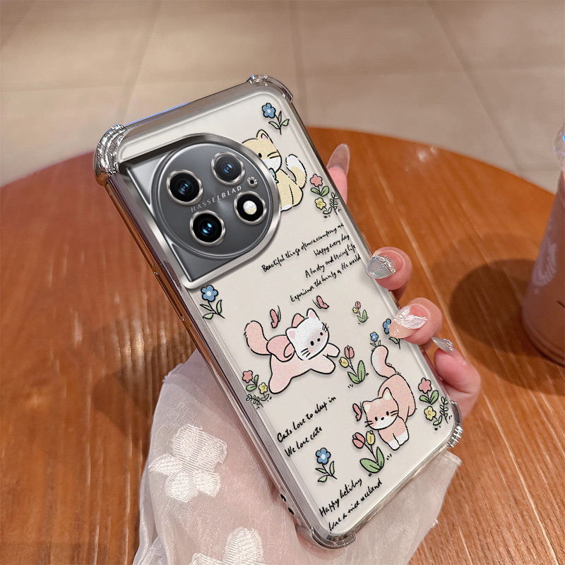 可爱猫咪适用一加ace2手机壳1加aec2pro硅胶套PHK110镜头全包气囊防摔PJA透明软oppo新款女oneplus高颜值卡通