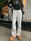 百搭松紧腰休闲修身 AYUESTUDIO自制 白灰色微喇阔腿休闲裤 春
