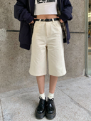 AYUESTUDIO自制 米白色百搭休闲直筒中裤 少年感宽松春夏