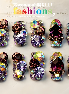 紫色新款闪钻ins满钻穿戴甲2025短款指甲纯手工网红感重工精品