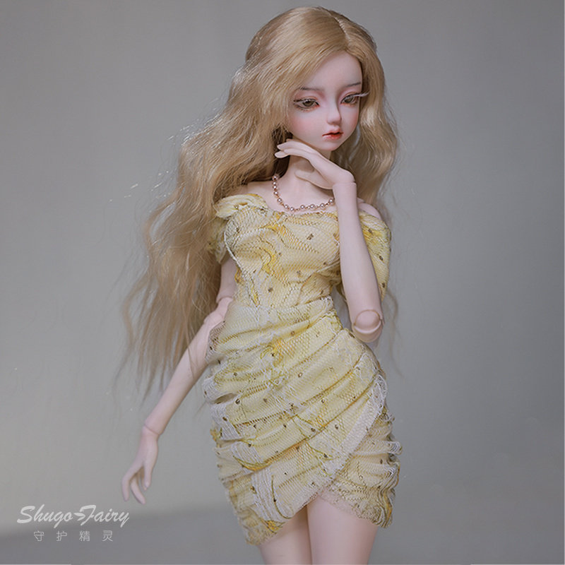 正品4分bjd娃娃淡黄色包臀连衣裙