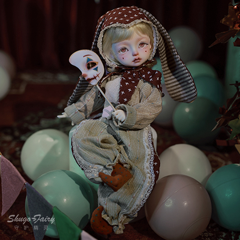 连体撞色小丑服兔耳帽