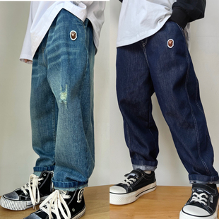 冬日系潮牌儿童破洞牛仔裤加绒加厚一体绒保暖男女童休闲百搭长裤