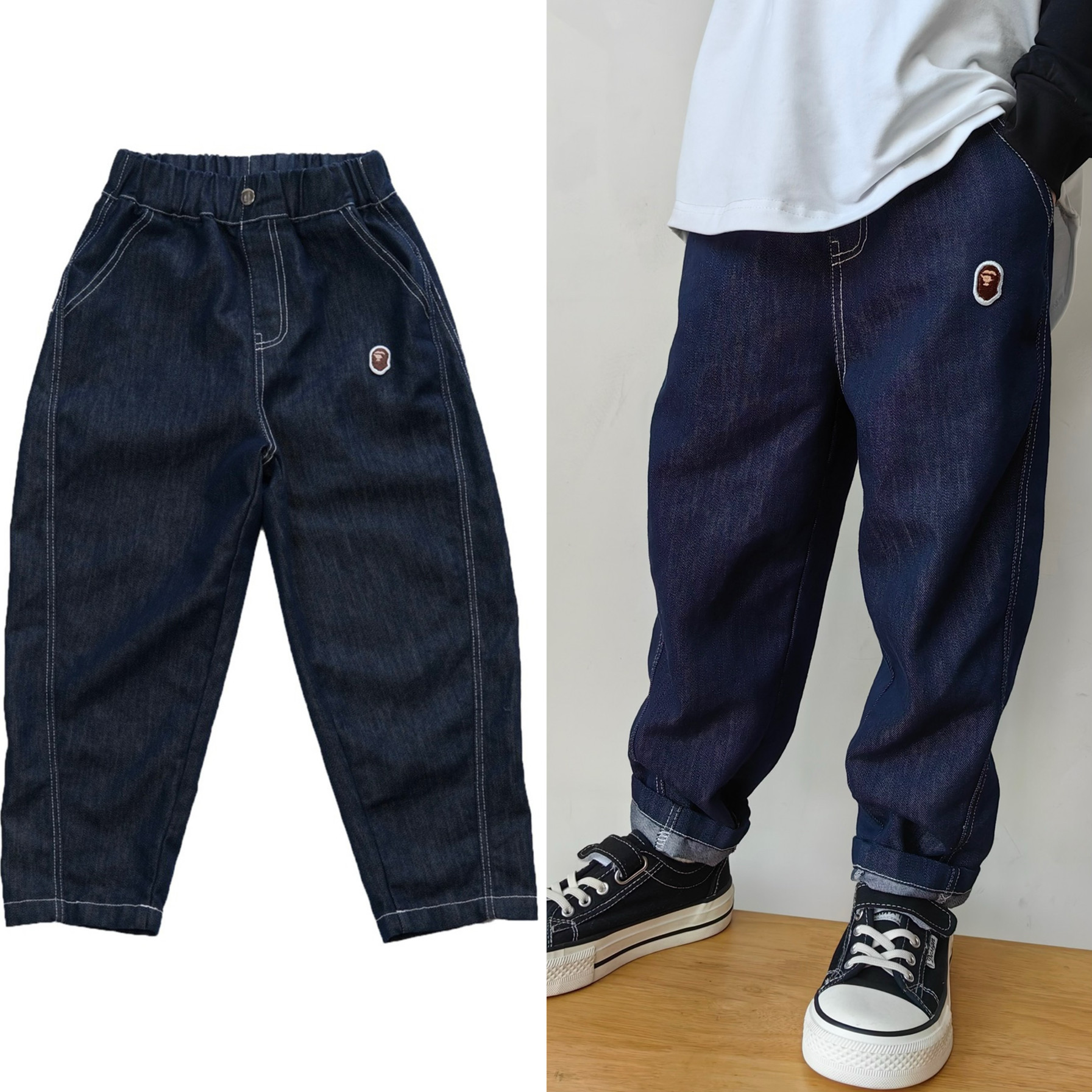 2024秋季新品童装日系软牛仔裤男女儿童萝卜裤哈伦裤柔软长裤子潮