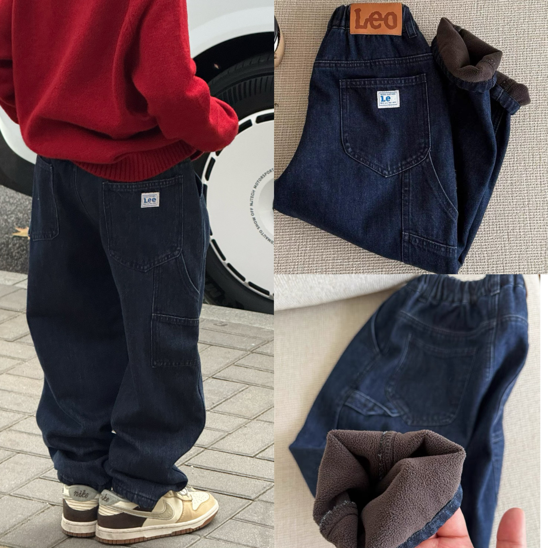 冬款儿童复古字母加绒加厚牛仔裤保暖长裤男童帅气休闲裤潮